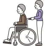 Senior Couple Pushing A Wheelchair SVG Icon